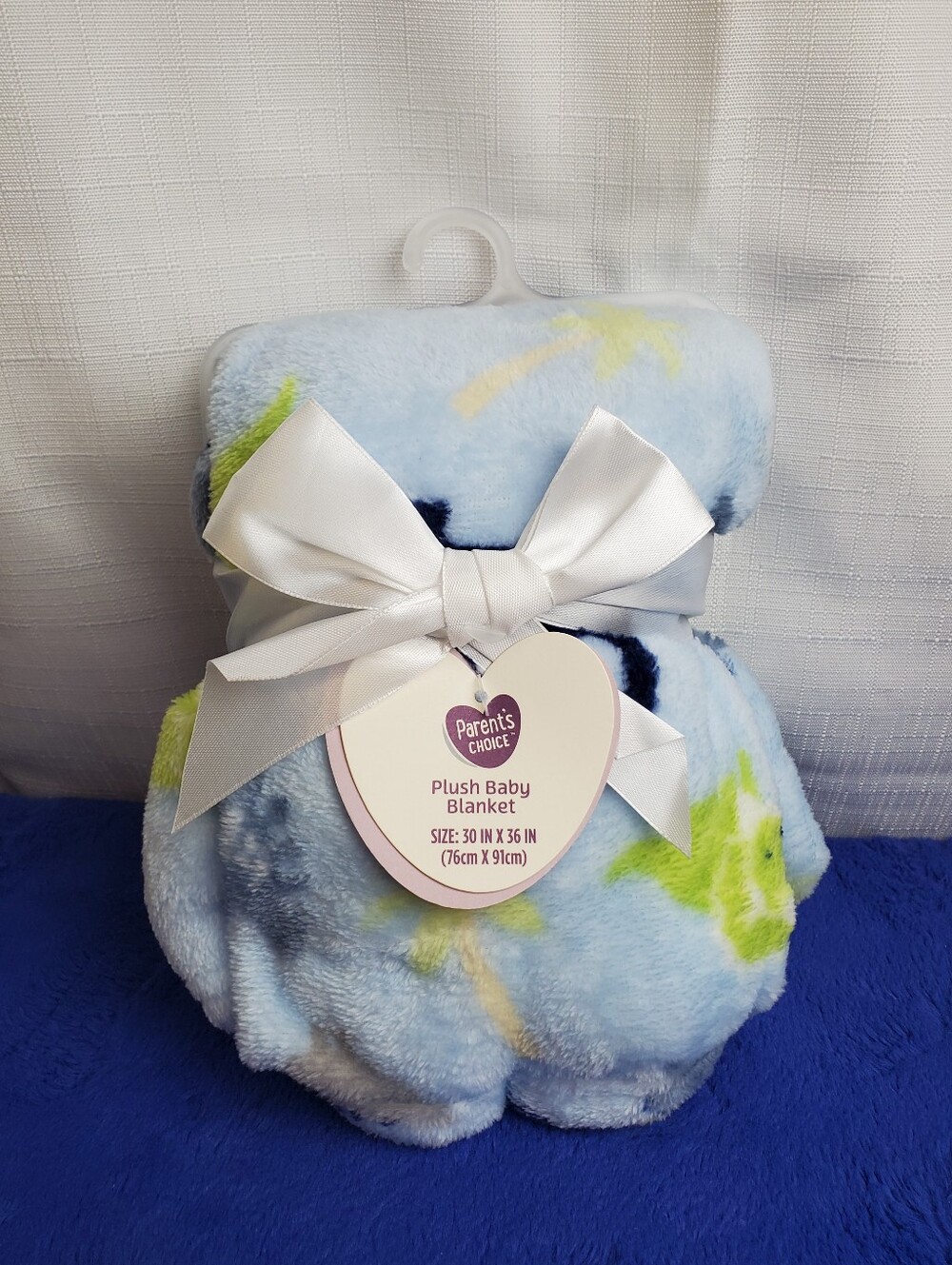 NWT Parent's Choice Blue Dinosaur Plush Baby Blanket 30 X 36